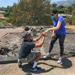 Ishu Rao got down on one knee in front of his wife, Laura, at the rubble of their home in Goleta in Santa Barbara County.