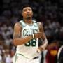 CLEVELAND, OH - MAY 25: Marcus Smart #36 of the Boston Celtics looks on after being defeated by the Cleveland Cavaliers during Game Six of the 2018 NBA Eastern Conference Finals at Quicken Loans Arena on May 25, 2018 in Cleveland, Ohio. NOTE TO USER: User expressly acknowledges and agrees that, by downloading and or using this photograph, User is consenting to the terms and conditions of the Getty Images License Agreement. (Photo by Gregory Shamus/Getty Images)