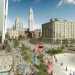 An artist?s rendering of a plaza that could be part of developer Don Chiofaro?s Harbor Garage project.