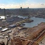 An aerial view shows, prior to construction, the Everett property where Wynn Resorts is building a gaming resort.