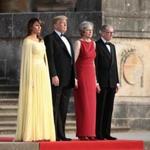 WOODSTOCK, ENGLAND - JULY 12: Britain's Prime Minister Theresa May and her husband Philip May greet U.S. President Donald Trump, First Lady Melania Trump at Blenheim Palace on July 12, 2018 in Woodstock, England. Blenheim Palace is the birth place of the great wartime British Prime Minister, Winston Churchill, of whom the President is a big fan. The Prime Minister hosted dinner for the President and First Lady and business leaders as part of the First Couple's official visit to the UK. (Photo by Dan Kitwood/Getty Images)