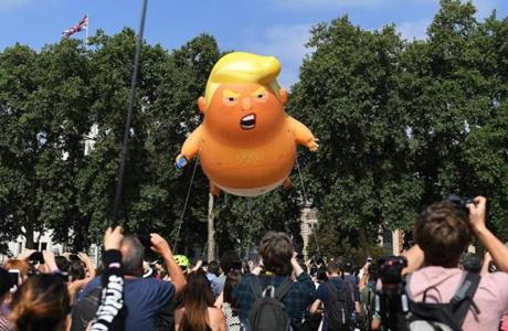 A blimb depticting President Trump was seen in London Friday. 
