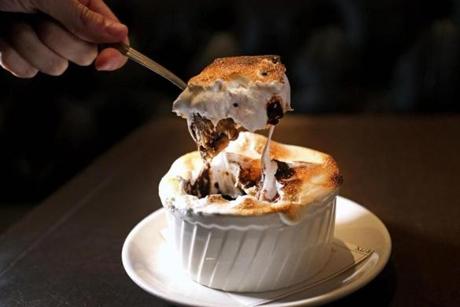 Boston, MA - 7/12/2018 - Stoner food at the Gallows: Stoner's Delight (peanut butter mousse, chocolate ganache, banana, brulee'd Fluff. - (Barry Chin/Globe Staff), Section: Lifestyle, Reporter: Devra First, Topic: 18pot, LOID: 8.4.2514162865.

