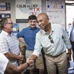 Former Massachusetts Governor Deval Patrick campaigns for Colin Allred, who is running for governor in Texas, during an appearance at Allred's campaign headquarters in Richardson, Texas. Gov. Patrick is considering a 2020 presidential run. 