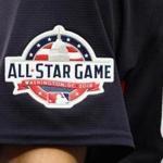 WASHINGTON, DC - JULY 16: A detail view of the All-Star Game logo on a players sleeve is seen during Gatorade All-Star Workout Day at Nationals Park on July 16, 2018 in Washington, DC. (Photo by Patrick Smith/Getty Images)