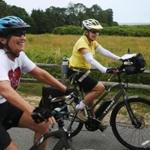 MARTHA'S VINEYARD, MA - 07/11/2018 Ruth Weiner and Judy Lipsky push through on day two of a three-day journey, covering hundreds of miles, on Martha's Vineyard. Ruth and Judy met in a mom playgroup in the 70s, found they shared a love of bicycling, and now, in their 70s, the two have cycled 1000s of miles together, all over the world. Erin Clark for the Boston Globe