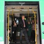 Governor Charlie Baker got a tour of the new Green Line trolley at Riverside Station.