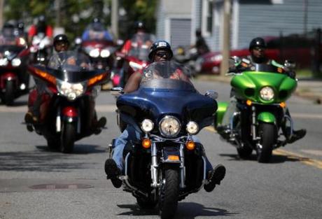 Nearly 200 motorcyclists took off from River Street in Mattapan Saturday for a ride organized by the Buffalo Soldiers Motorcycle Club to benefit a children?s health center.
