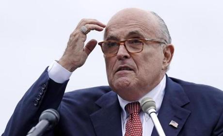 Rudy Giuliani, an attorney for President Trump, addressed a gathering during a campaign event for candidate Eddie Edwards in Portsmouth, N.H., Wednesday.

