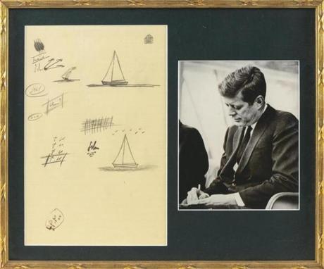 John F. Kennedy's doodles of sailboats sold for $7,000.

