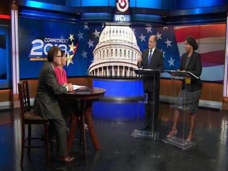Michael Capuano (second from right) and Ayanna Pressley (right) debated on ?On the Record.? 
