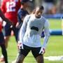 Foxborough-7/27/2018 The Patriots held their second day of training camp at the Gillette Stadium facility. Malcolm Mitchell stretches in warmups. Photo by John Tlumacki/Globe Staff(sports)