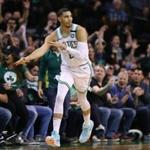 BOSTON, MA - MAY 27: Jayson Tatum #0 of the Boston Celtics reacts after making a basket in the first half against the Cleveland Cavaliers during Game Seven of the 2018 NBA Eastern Conference Finals at TD Garden on May 27, 2018 in Boston, Massachusetts. NOTE TO USER: User expressly acknowledges and agrees that, by downloading and or using this photograph, User is consenting to the terms and conditions of the Getty Images License Agreement. (Photo by Maddie Meyer/Getty Images)