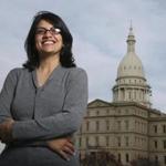 Rashida Tlaib, a Democrat, is photographed outside the Michigan Capitol in Lansing, Mich., in 2008. 