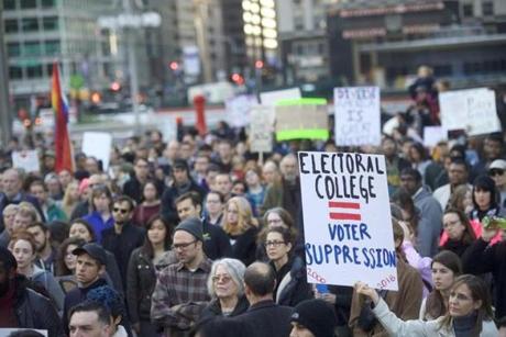 PHILADELPHIA, PA - NOVEMBER 13: Protestors demonstrate against President-elect Donald Trump November 13, 2016 in Philadelphia, Pennsylvania. The Republican candidate lost the popular vote by more than a million votes, but won the electoral college. (Photo by Mark Makela/Getty Images)
