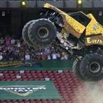 A Monster Jam truck performs during the first-ever monster truck event in Beijing's iconic 