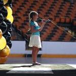 Boston, MA: 8-8-18: The Boston Bruins held tryouts for potential replacements for retired national anthem singer Rene Rancourt at the TD Garden. Sienna Gattinella is pcitured as she performs. (Jim Davis/Globe Staff)