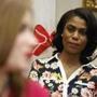 FILE - In this Feb. 14, 2017, file photo, Omarosa Manigault-Newman, then an aide to President Donald Trump, watches during a meeting with parents and teachers in the Roosevelt Room of the White House in Washington. The White House is slamming a new book by ex-staffer Omarosa Manigault-Newman, calling her ?a disgruntled former White House employee.? (AP Photo/Evan Vucci, File)