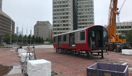 Now arriving at City Hall Plaza: A mockup of the T?s new Red Line cars. 
