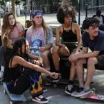 Rachelle Vinberg, Ajani Russell, Nina Moran, Ardelia Lovelace, and Alexander Cooper in a scene from ?Skate Kitchen.?