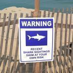 Kenneth Dutra was on duty at Longnook Beach. Warnings are posted about sharks and the possible danger of swimming.