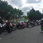 More than 50 motorcyclists took off from Fields Corner Sunday afternoon to ride through the streets of Dorchester in a stand against racism and the recent tirade by a white man aimed at two black Boston residents.