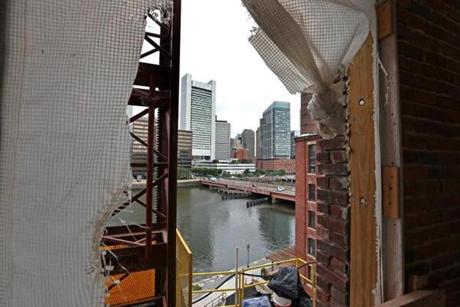 A view across Fort Point Channel from one of the upper floors of a building General Electric is renovating.

