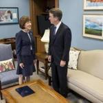 Supreme Court nominee Brett Kavanaugh met with Senator Susan Collins, Republican of Maine, on Tuesday. Her vote may be crucial to his confirmation.
