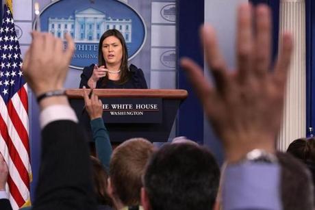 Sarah Huckabee Sanders took questions from reporters during Wednesday?s press briefing.
