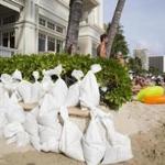 Plenty of sandbags were at the ready to protect the Moana Surfrider Hotel in Honolulu from anticipated flooding from Hurricane Lane.