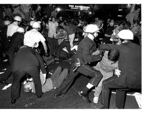 Chicago police and protesters at the Democratic National Convention in 1968. 
