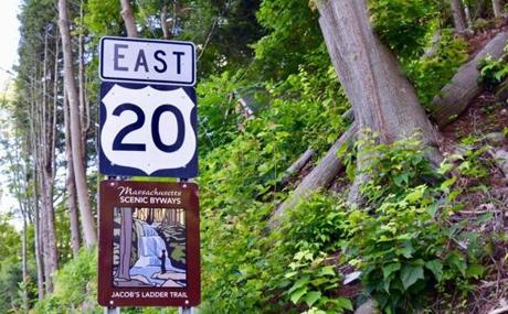 A sign for Route 20 in the western part of the state. Lawmakers are trying to designate the highway as a historic route.
