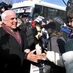 Senator John McCain stepped off his campaign bus at Exeter High School in 2000. 