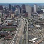 BOSTON, MA - 7/10/2014: the Boston City Tow Lot is in the bottom right corner of this aerial of the frontage road area looking towards downtown Boston (David L Ryan/Globe Staff/File) SECTION: BUSINESS TOPIC 