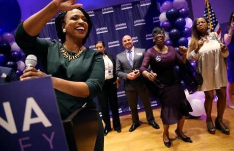 Ayanna Pressley addressed the crowd Tuesday. 
