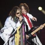 Vocalist Steven Tyler (L) and guitarist Joe Perry of Aerosmith perform during their 