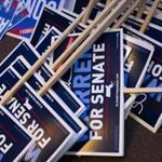 Mandatory Credit: Photo by CJ GUNTHER/EPA-EFE/REX/Shutterstock (9865619a) Campaign signs for United States Senator Elizabeth Warren on the floor of a campaign office in Boston, Massachusetts, USA, 05 September 2018. Following the Massachusetts primary, Warren will face Republican candidate Geoff Diehl in the general election in November. United States Senator Elizabeth Warren Campaign Signs, Boston, USA - 05 Sep 2018