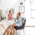 Homeowner and designer Jenny Minns in her home office with her daughter, Isabelle. 