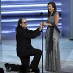 Glenn Weiss (left) proposed to Jan Svendsen on stage Monday at the Emmy Awards.