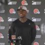 Cleveland Browns wide receiver Josh Gordon answers questions after an NFL football team practice Monday, Aug. 27, 2018, in Berea, Ohio. (AP Photo/Ron Schwane)