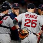 Mandatory Credit: Photo by JUSTIN LANE/EPA-EFE/REX/Shutterstock (9886420x) Red Sox manager Alex Cora (2-L) talks with players Christian Vazquez (L), Steve Pearce (3-L) and Ian Kinsler (R) during the seventh inning of the game between the Boston Red Sox and the New York Yankees at Yankees Stadium in the Bronx, New York, USA, 18 September 2018. MLB Boston Red Sox at New York Yankees, Bronx, USA - 18 Sep 2018