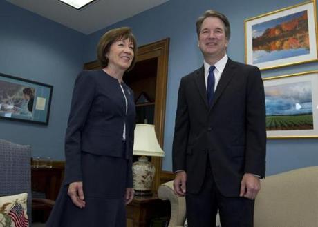 Senator Susan Collins of Maine met with Supreme Court nominee Judge Brett Kavanaugh at her office last month.

