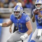 Detroit Lions center Frank Ragnow defends during the first half of an NFL football game against the New England Patriots, Sunday, Sept. 23, 2018, in Detroit. (AP Photo/Paul Sancya)