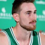 Canton, MA - 9/24/2018 (left to right) Jayson Taytum, Jaylen Brown, Kyrie Irving, Gordon Hayward and Al Horford pose for a team photo at the Boston Celtics Media Day in Canton, Mass. on Monday September 24, 2018.(Michael Swensen for The Boston Globe) Topic: (metro) 