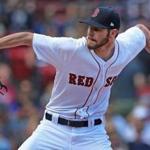 Boston, MA: 9-16-18: Red Sox starter Chris Sale fires a pitch. The Red Sox hosted the New York Mets in an inter league regular season MLB baseball game at Fenway Park. (Jim Davis/Globe Staff)