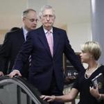 Senate Majority Leader Mitch McConnell of Ky., arrives to view the FBI report on sexual misconduct allegations against Supreme Court nominee Brett Kavanaugh, on Capitol Hill, Thursday, Oct. 4, 2018 in Washington. (AP Photo/Alex Brandon)