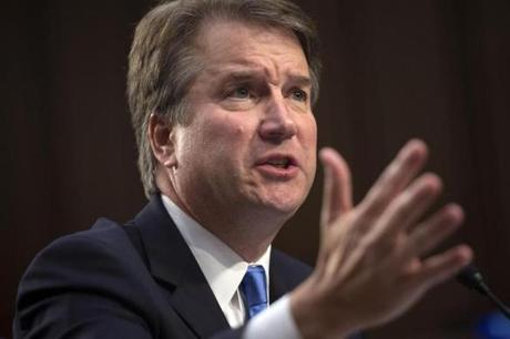 (FILES) In this file photo taken on September 05, 2018 Judge Brett Kavanaugh testifies during the second day of his US Senate Judiciary Committee confirmation hearing to be an Associate Justice on the US Supreme Court, on Capitol Hill in Washington, DC. - US Supreme Court nominee Judge Brett Kavanaugh declared himself 