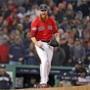 Boston MA: 10-05-18: Red Sox closer Craig Kimbrel howls after striking out he fianalbatter of the game The Boston Red Sox hosted the New York Yankees in Game One of their MLB ALDS baseball playoffs. (Jim Davis/Globe Staff) 