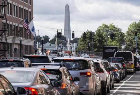 Boston, MA - 7/25/2017 - Vehicles make their way through traffic along Washington Street in Boston, MA, July 25, 2017. ()
