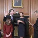 Chief Justice John G. Roberts, Jr. (right) administered the Constitutional Oath to Judge Brett M. Kavanaugh on Saturday in Washington.